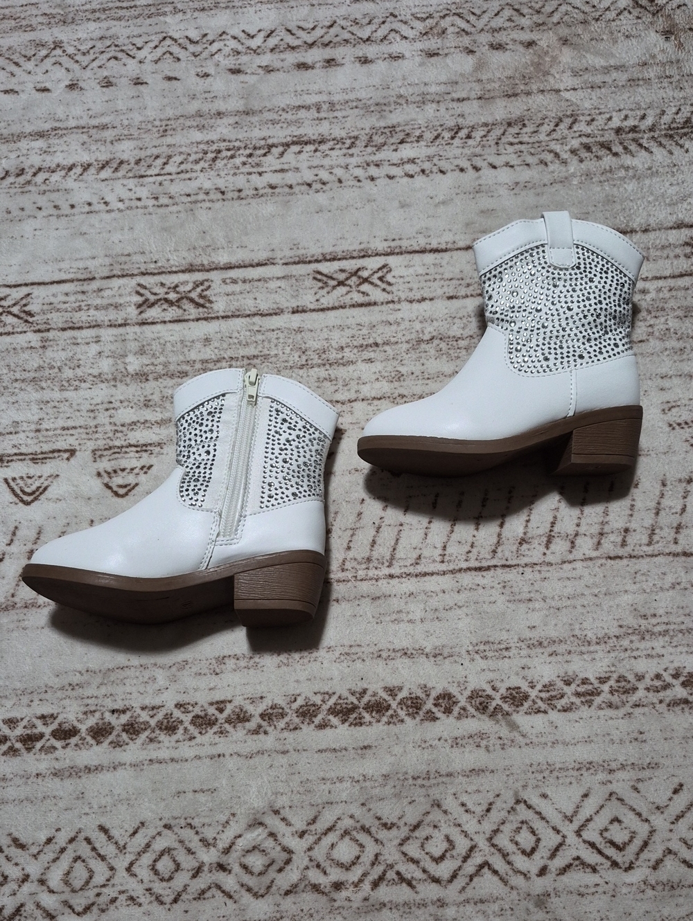 Girls Toddler White Studded Western-Inspired Ankle Booties
